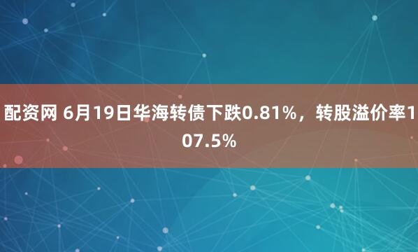 配资网 6月19日华海转债下跌0.81%，转股溢价率107.5%